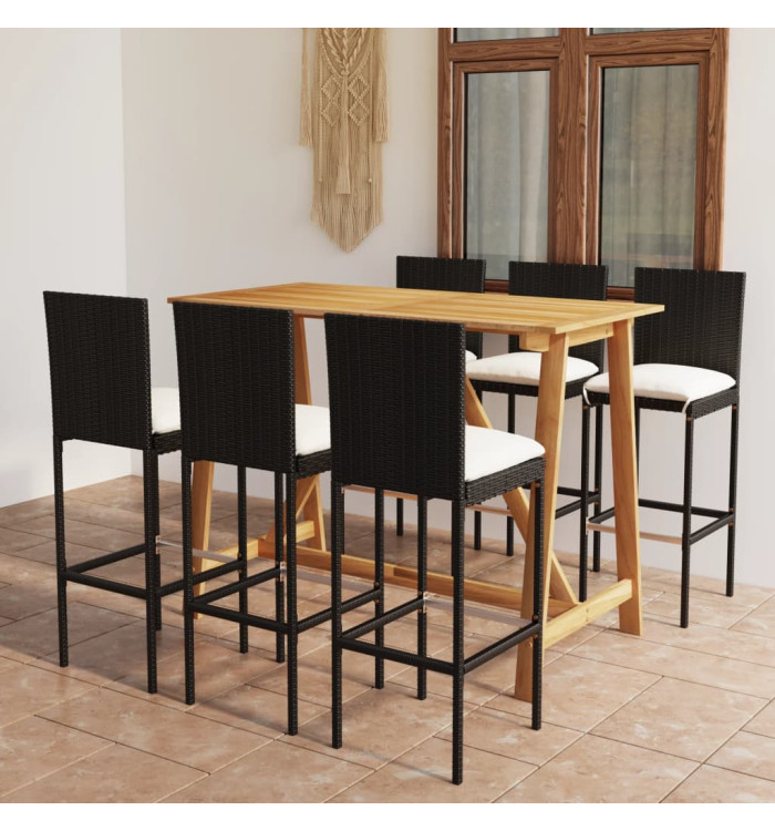 Ensemble de bar de jardin avec coussins 7 pcs Noir | Mobilier & Déco