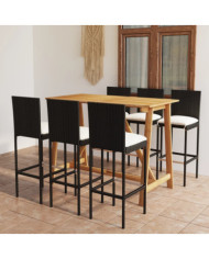 Ensemble de bar de jardin avec coussins 7 pcs Noir | Mobilier & Déco