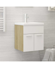 Armoire d'évier avec lavabo intégré blanc et chêne sonoma | Mobilier & Déco