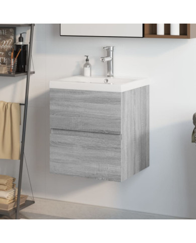 Meuble lavabo avec bassin intégré Sonoma gris Bois d'ingénierie | Mobilier & Déco