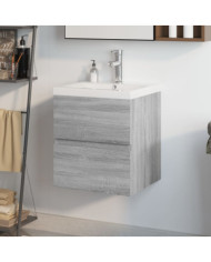 Meuble lavabo avec bassin intégré Sonoma gris Bois d'ingénierie | Mobilier & Déco