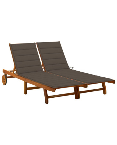 Chaise longue de jardin 2 places avec coussins Acacia solide | Mobilier & Déco