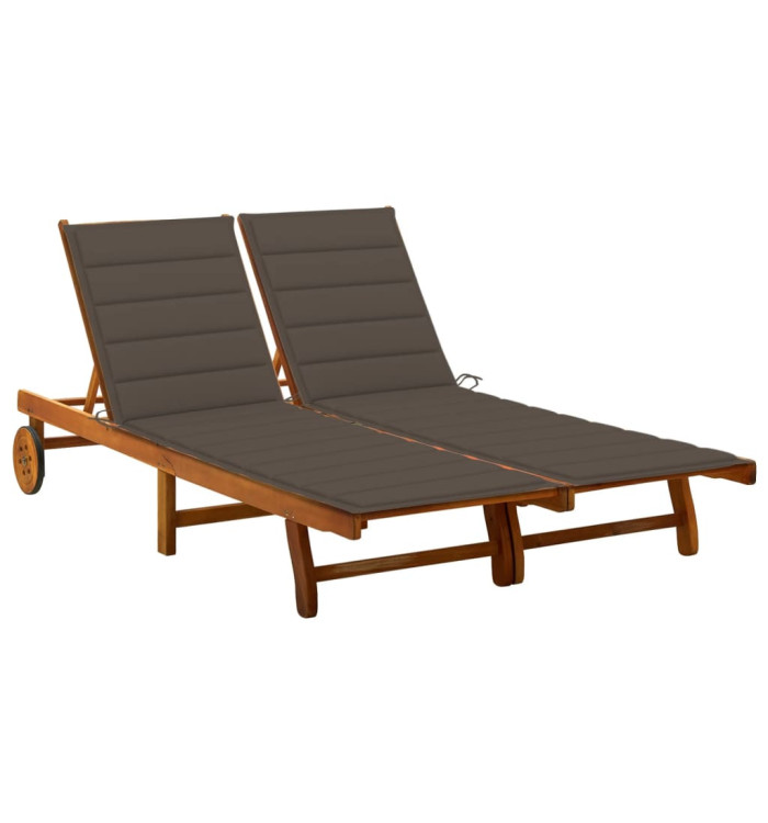Chaise longue de jardin 2 places avec coussins Acacia solide | Mobilier & Déco