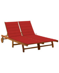 Chaise longue de jardin 2 places avec coussins Acacia solide | Mobilier & Déco