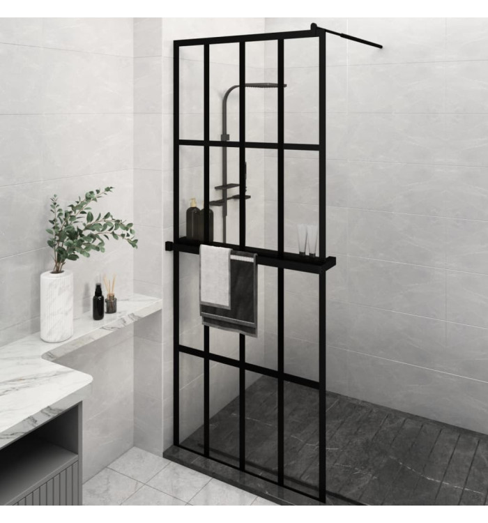 Paroi de douche avec étagère Noir 80x195 cm Verre ESGetAluminium | Mobilier & Déco