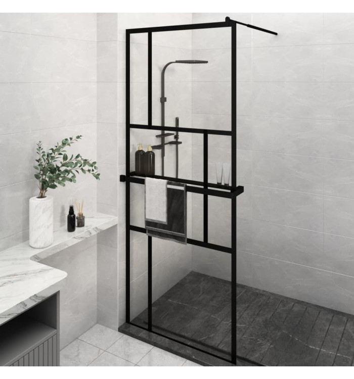 Paroi de douche avec étagère Noir 80x195 cm Verre ESGetAluminium | Mobilier & Déco
