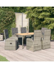 Ensemble à manger de jardin et coussins 7 pcs gris rotin | Mobilier & Déco