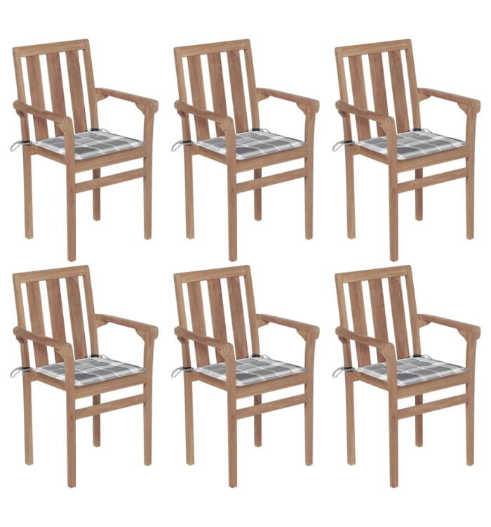 Chaises de jardin empilables avec coussins lot de 6 Teck solide | Mobilier & Déco