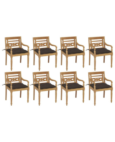 Chaises Batavia avec coussins lot de 8 Bois de teck solide | Mobilier & Déco