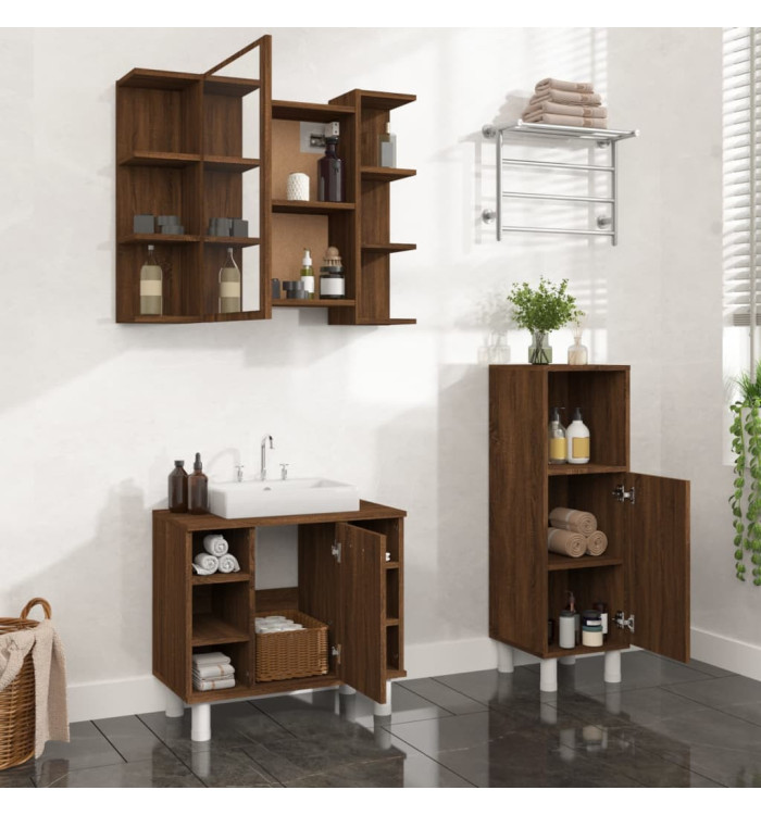Ensemble d'armoires de salle de bain 3 pcs chêne marron | Mobilier & Déco