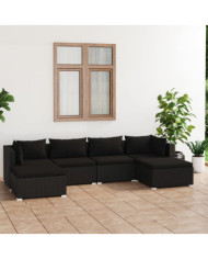 Salon de jardin 6 pcs avec coussins Résine tressée Noir | Mobilier & Déco
