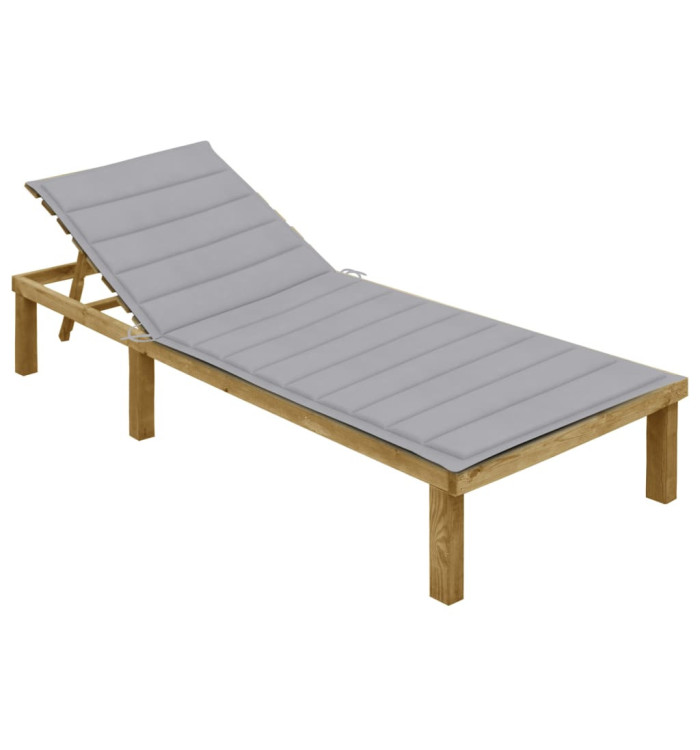 Chaise longue avec coussin gris Bois de pin imprégné | Mobilier & Déco