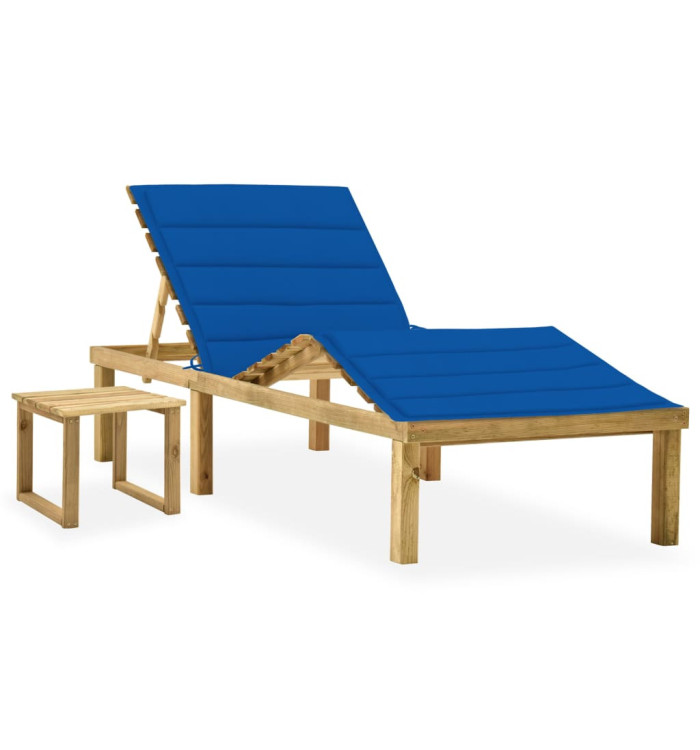 Chaise longue de jardin avec table et coussin Pin imprégné | Mobilier & Déco