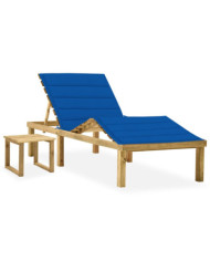 Chaise longue de jardin avec table et coussin Pin imprégné | Mobilier & Déco