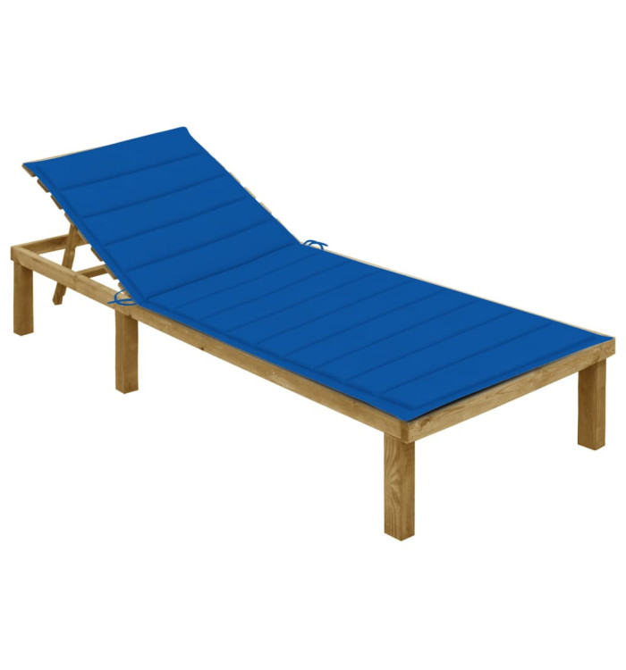 Chaise longue avec coussin bleu royal Bois de pin imprégné | Mobilier & Déco