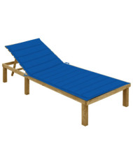 Chaise longue avec coussin bleu royal Bois de pin imprégné | Mobilier & Déco