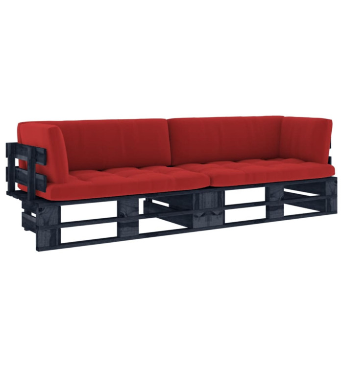 Canapé palette 2 places avec coussins Pin imprégné de noir | Mobilier & Déco
