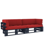 Canapé palette 2 places avec coussins Pin imprégné de noir | Mobilier & Déco