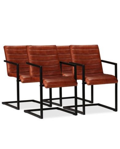 Chaises à manger lot de 4 marron cuir véritable | Mobilier & Déco
