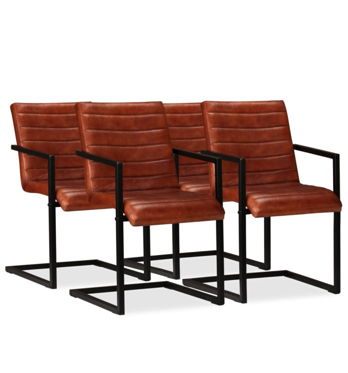 Chaises à manger lot de 4 marron cuir véritable | Mobilier & Déco