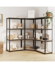Étagères à 4 niveaux 3pcs Anthracite Acier et bois d'ingénierie | Mobilier & Déco