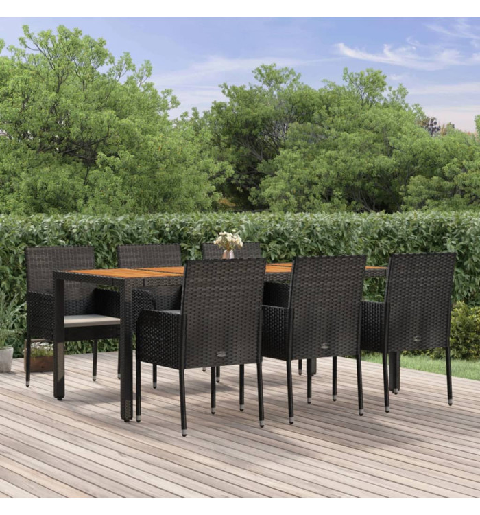 Ensemble à manger de jardin coussins 7pcs Noir Résine tressée | Mobilier & Déco