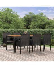 Ensemble à manger de jardin coussins 7pcs Noir Résine tressée | Mobilier & Déco