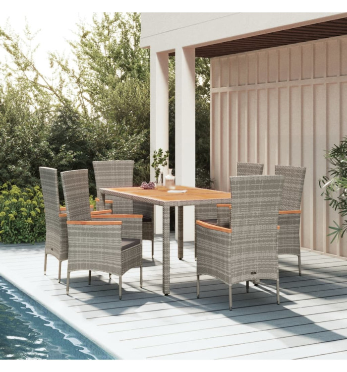 Ensemble à manger de jardin et coussins 7 pcs gris rotin | Mobilier & Déco