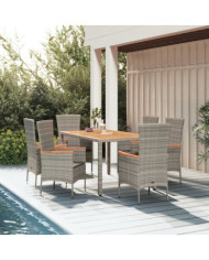 Ensemble à manger de jardin et coussins 7 pcs gris rotin | Mobilier & Déco