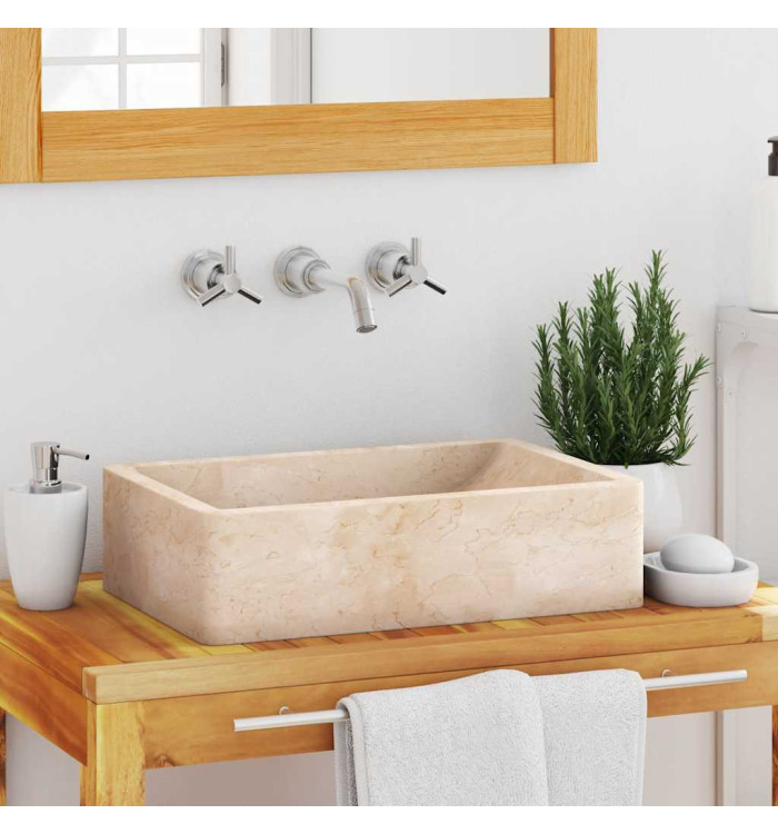 Lavabo 45x30x12 cm marbre crème brillant | Mobilier & Déco