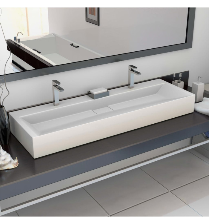 Lavabo 120x46x11 cm Fonte minérale/marbre Blanc | Mobilier & Déco