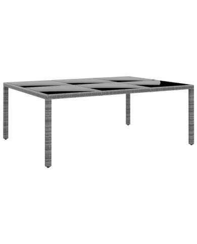 Table de jardin 200x150x75 cm Verre trempé/résine tressée Gris | Mobilier & Déco