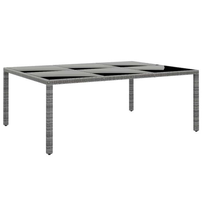 Table de jardin 200x150x75 cm Verre trempé/résine tressée Gris | Mobilier & Déco