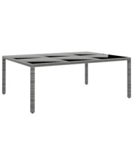 Table de jardin 200x150x75 cm Verre trempé/résine tressée Gris | Mobilier & Déco