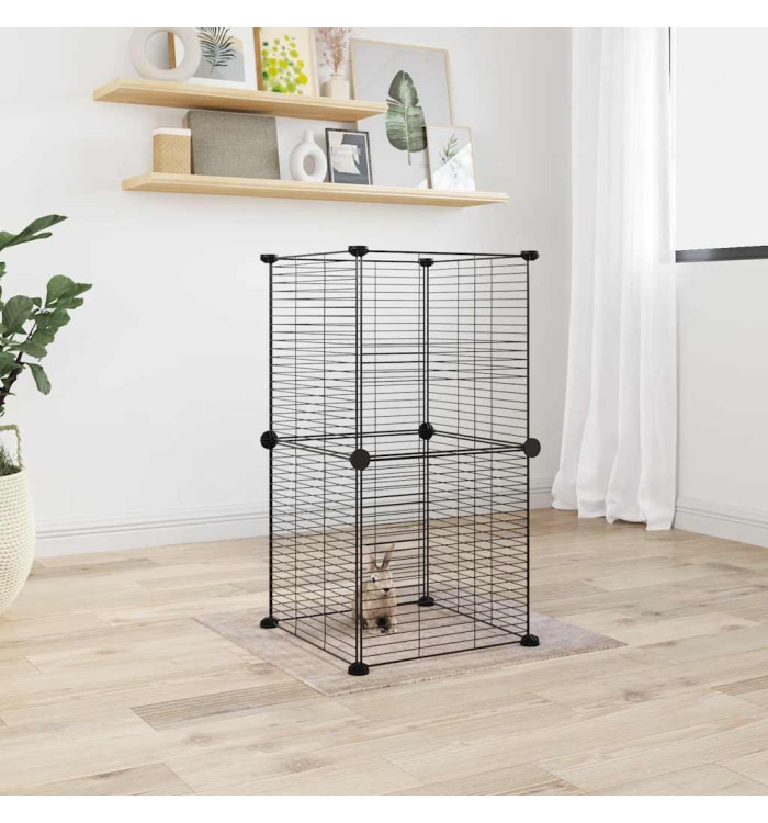 Cage animaux de compagnie à 8 panneaux Noir 35x35 cm Acier | Mobilier & Déco