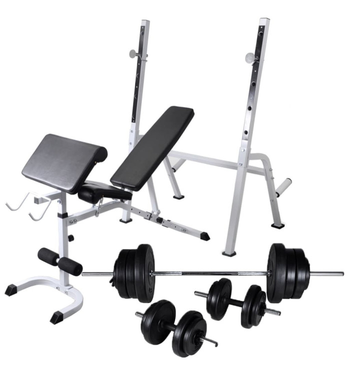 Banc d'entraînement et support de poids jeu d'haltères 60,5 kg | Mobilier & Déco