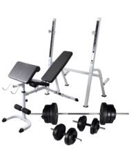 Banc d'entraînement et support de poids jeu d'haltères 60,5 kg | Mobilier & Déco