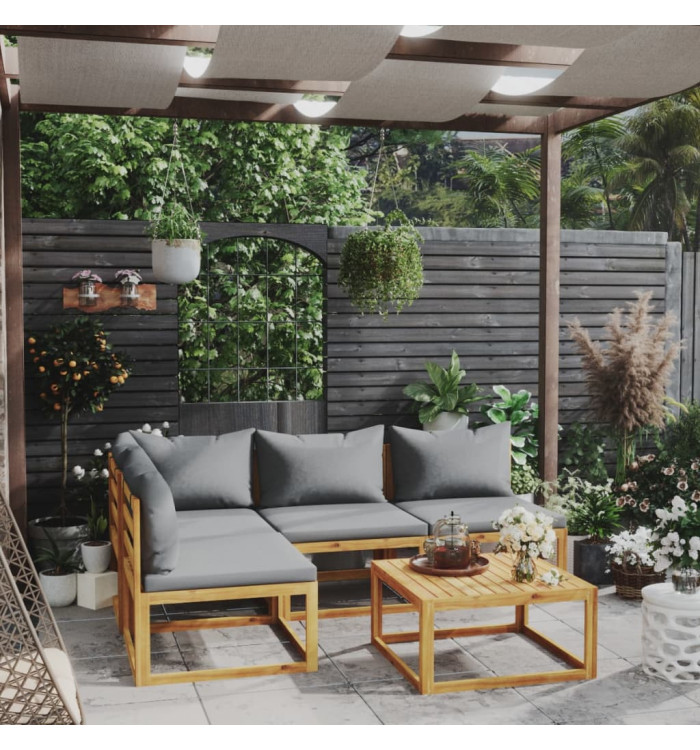 Salon de jardin 5 pcs avec coussin Bois d'acacia solide | Mobilier & Déco