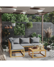 Salon de jardin 5 pcs avec coussin Bois d'acacia solide | Mobilier & Déco