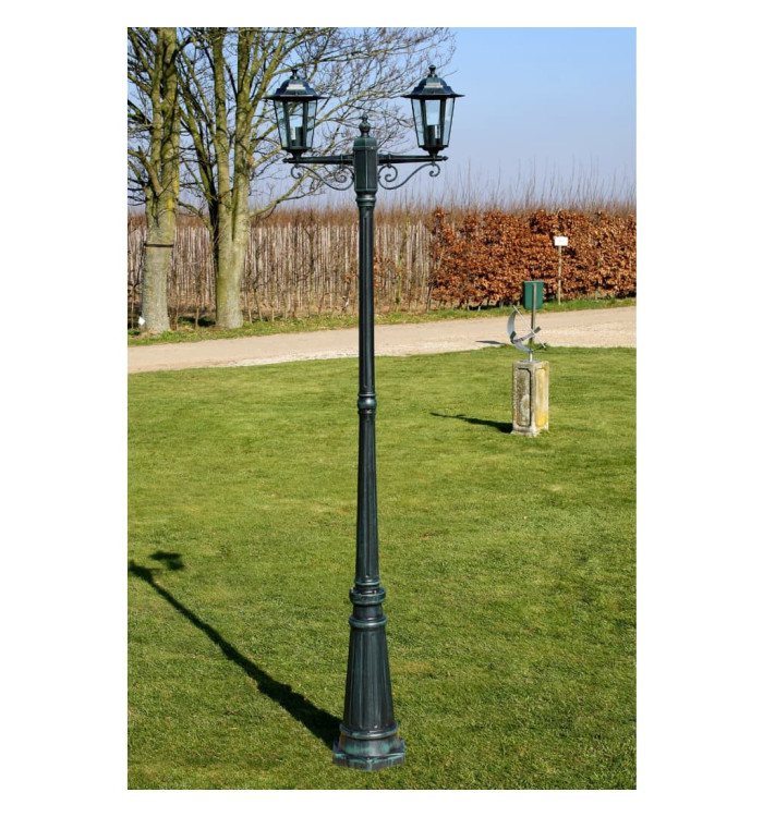 Lampadaire de jardin 2 bras 215 cm Vert foncé/Noir Aluminium | Mobilier & Déco