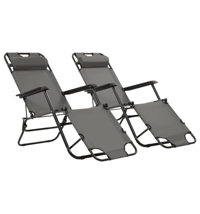 Chaises longues pliables 2 pcs avec repose-pied Acier Gris | Mobilier & Déco