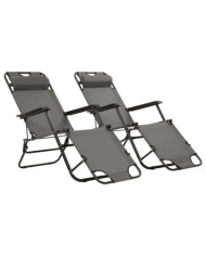 Chaises longues pliables 2 pcs avec repose-pied Acier Gris | Mobilier & Déco