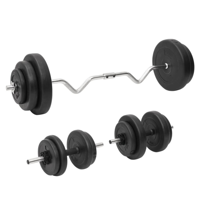 Ensemble d'haltères et de barre ondulée avec plaques 60 kg | Mobilier & Déco