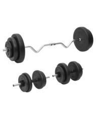 Ensemble d'haltères et de barre ondulée avec plaques 60 kg | Mobilier & Déco