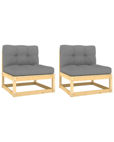 Canapés centraux de jardin coussins gris2pcs Bois de pin massif | Mobilier & Déco