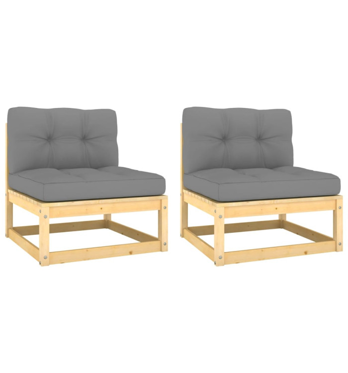 Canapés centraux de jardin coussins gris2pcs Bois de pin massif | Mobilier & Déco