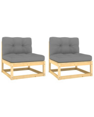 Canapés centraux de jardin coussins gris2pcs Bois de pin massif | Mobilier & Déco