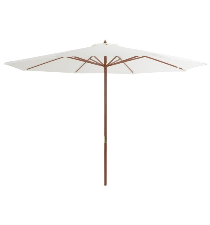Parasol d'extérieur avec mât en bois 350 cm Blanc sable | Mobilier & Déco