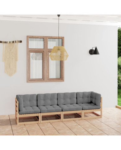 Canapé 4 places de jardin avec coussins Bois de pin massif | Mobilier & Déco