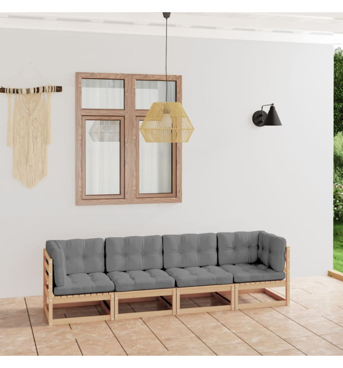 Canapé 4 places de jardin avec coussins Bois de pin massif | Mobilier & Déco